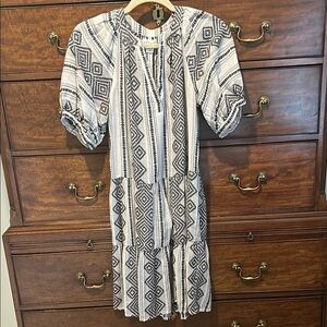 Velvet by Graham & Spencer Black and White Mini Dress with Bishop Sleeves